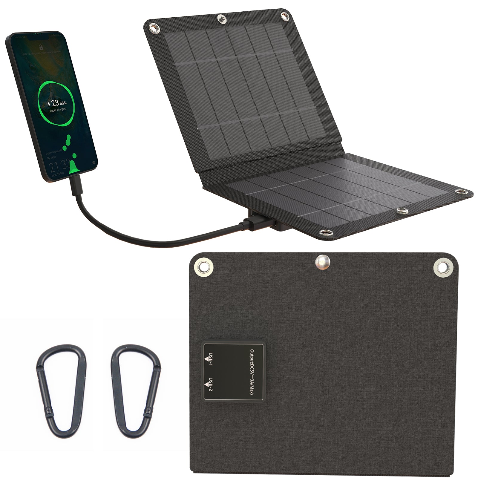LMENGER 7W Portable Solar Panel, Foldable Solar Charger, IP65 Waterproof, Compatible with iPhone, iPad, Samsung Galaxy for Outdoor Activities