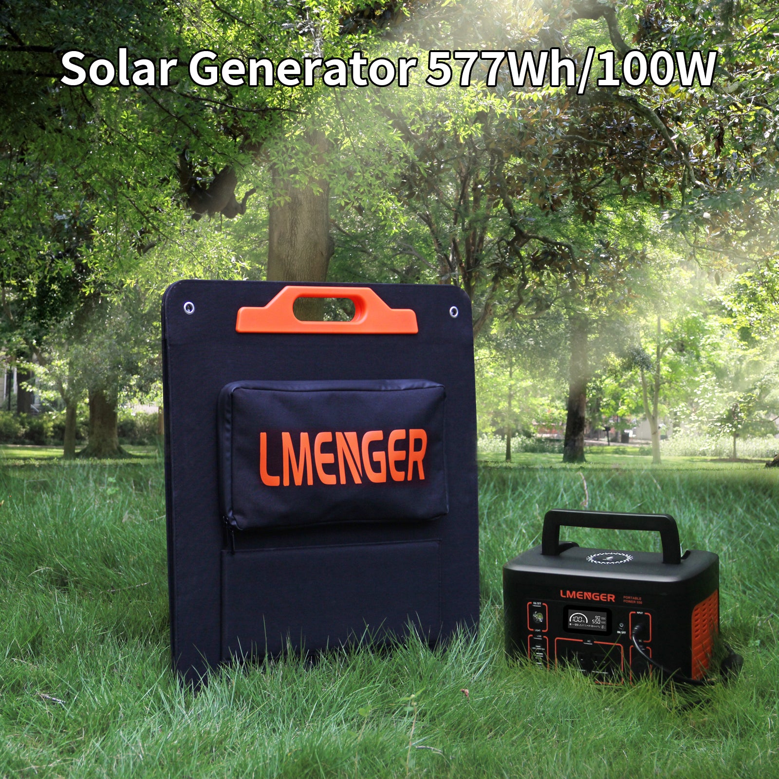 LMENGER Gasoline Free Noiseless Lithium Battery 550W K5 Portable Solar Generator with 100W Solar Panel