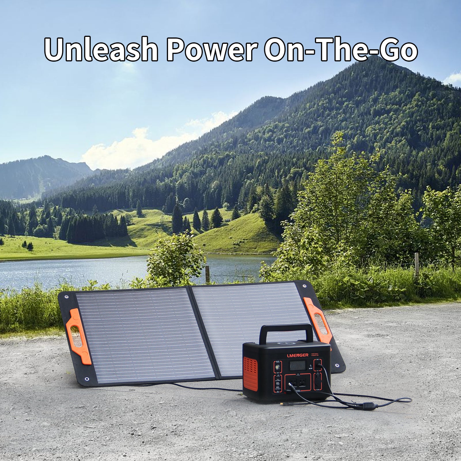 LMENGER Gasoline Free Noiseless Lithium Battery 550W K5 Portable Solar Generator with 100W Solar Panel