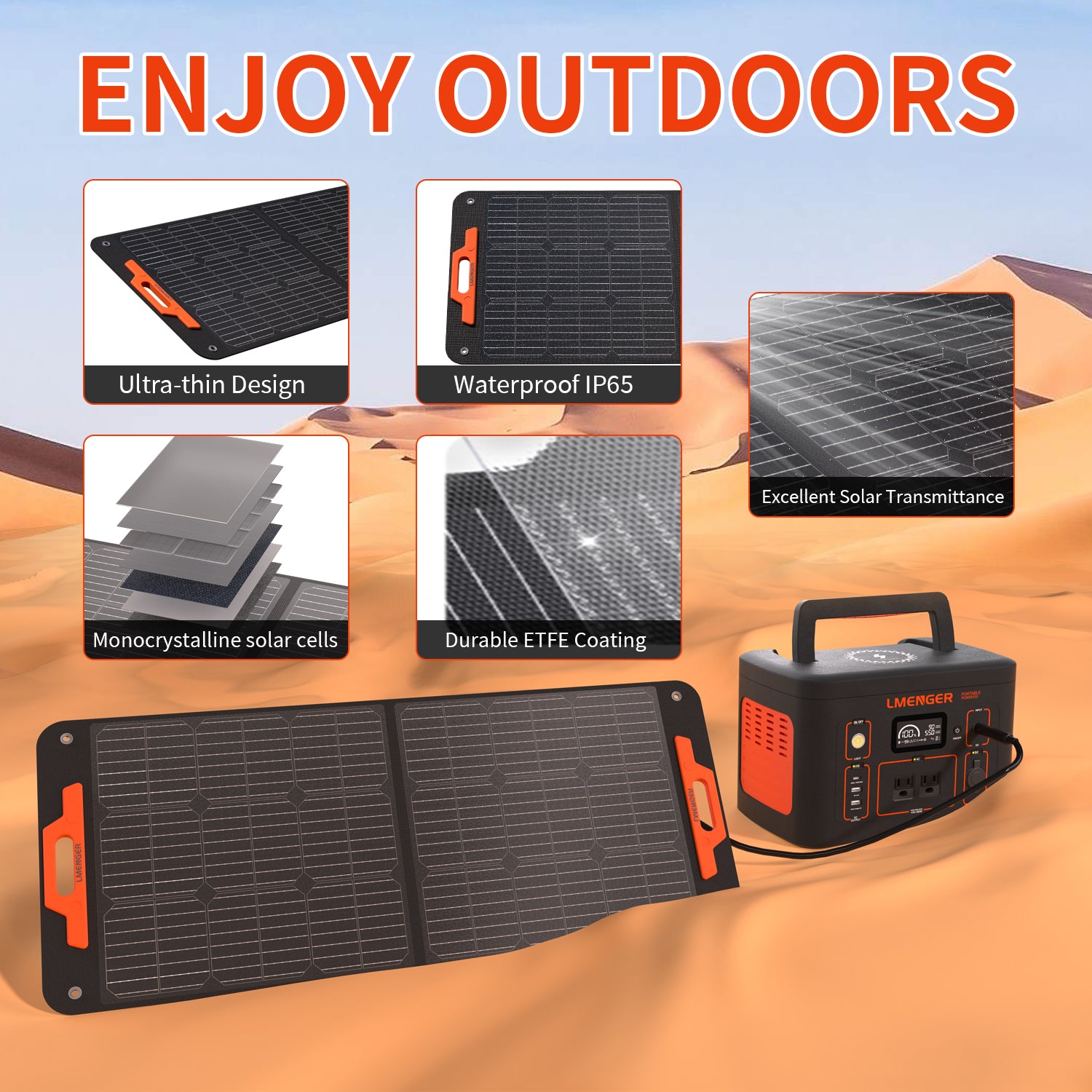 LMENGER Portable Solar Panel 100W, Monocrystalline Silicon Solar Cell with MC-4 Cable Compatible with Most Power Stations
